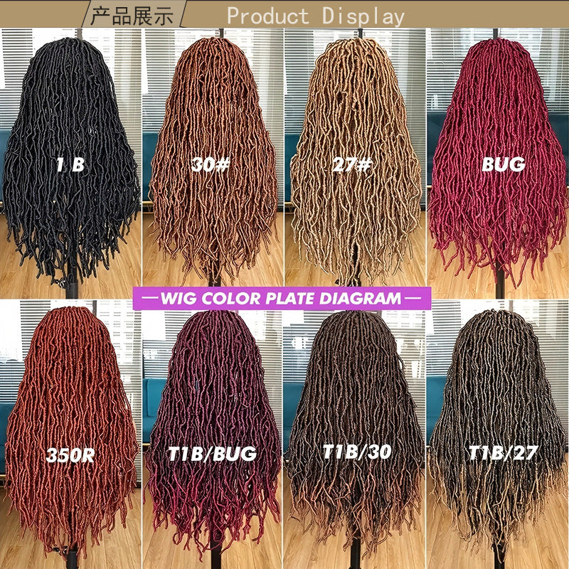 Foreign Trade Cross-Border European American African Wig Synthetic Full Lace Earthworm Curved Head Wig Faux Locs Full Lace