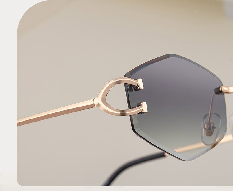 2025New European and American Fashion Frameless Sunglasses for Women with Metal Temples Trendy Outdoor Street Style Sunglasses for Women