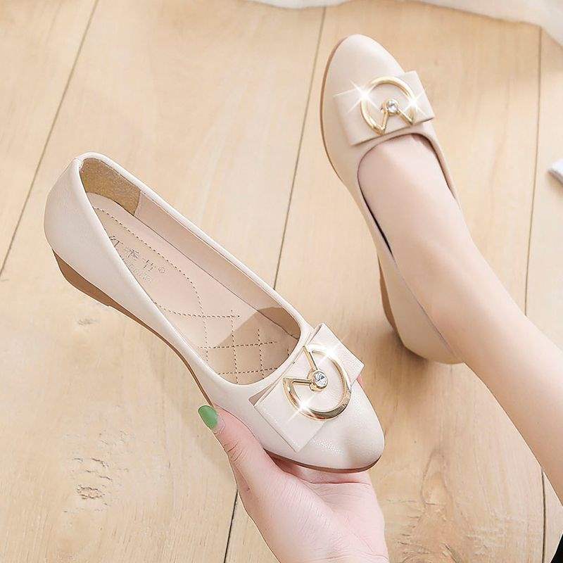 Women's Wedge Heel Shoes2025Spring and Autumn New Style Lazy Loafers Round Toe Versatile Korean Version Slip-On Small Leather Shoes