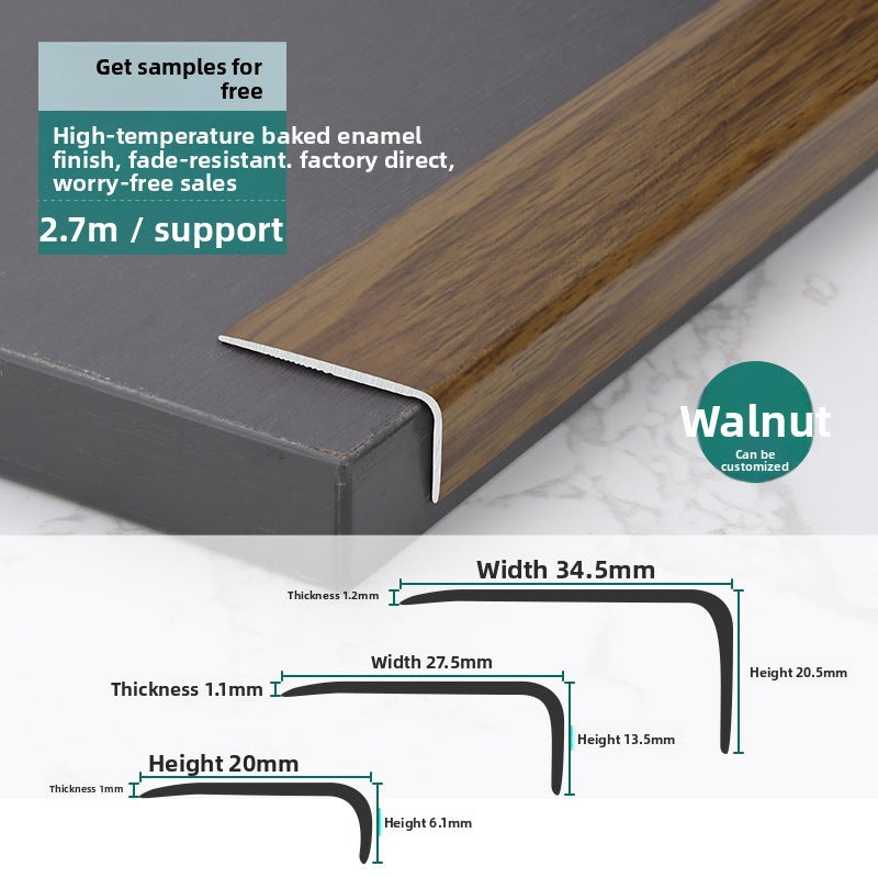 Aluminum alloy wood floor edge trim strip floor finishing strip L Wood grain trim strip7Door threshold trim edge sealing strip