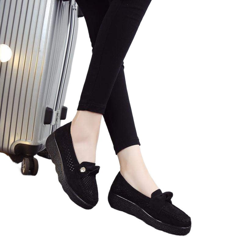 Spring and Autumn Old North Cloth Shoes Shallow Mouth Rocking Single Shoes Platform Thick Sole Loafers Wedge Women's Shoes Black Work Shoes41