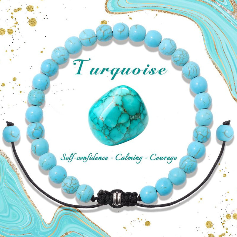 Natural Stone Crystal Beaded Bracelet4/6/8mm Chalcedony Turquoise Stretch Bracelet Lapis Tiger Eye Braided Bracelet