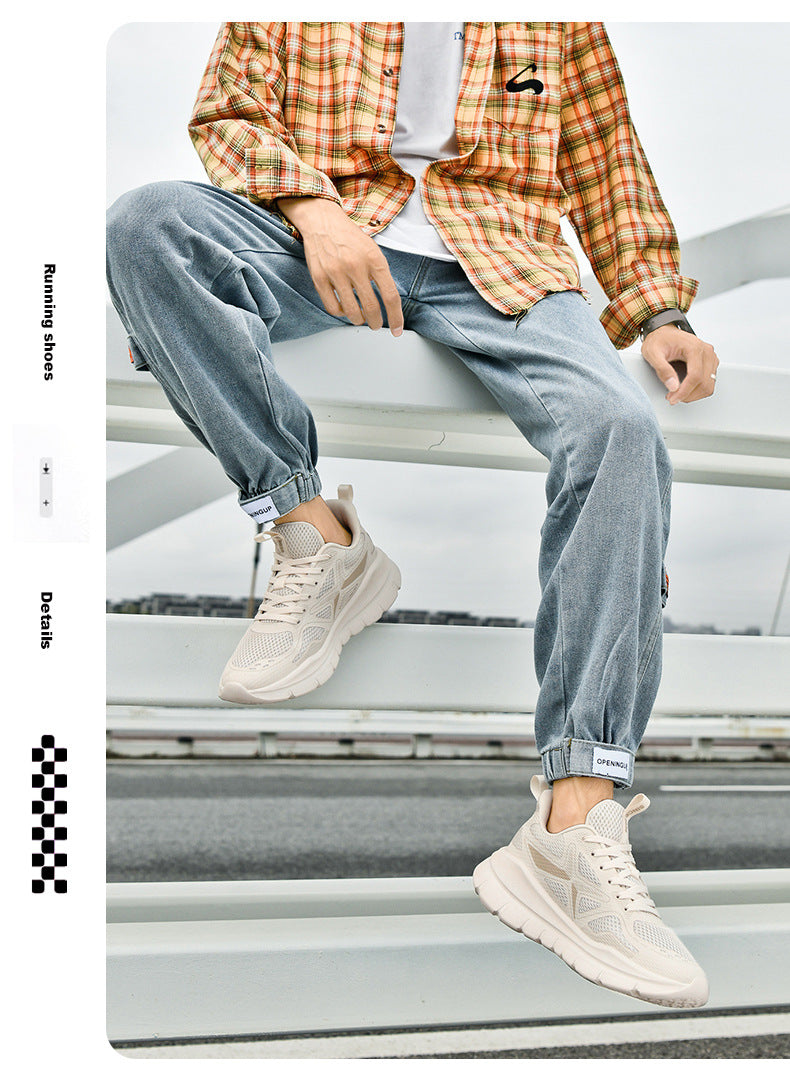 New Thick-Soled Racing Sports Shoes for Middle School Students, High Elastic Running Shoes for Men and Women, Breathable Flyknit Mesh Shoes for Couples