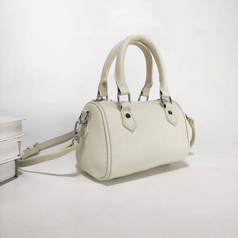 Guangzhou High-Quality Texture Genuine Leather Boston Pillow Bag for Women2024New first-layer cowhide handbag and crossbody bag