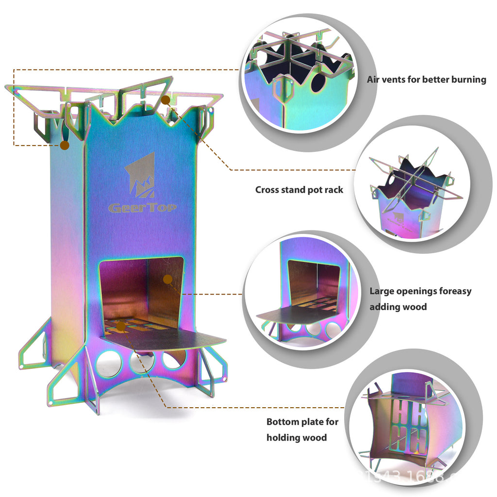Outdoor Camping BBQ Portable Firewood Stove Detachable Folding Rocket Stove Camping Stove Multi-Fuel Compatible