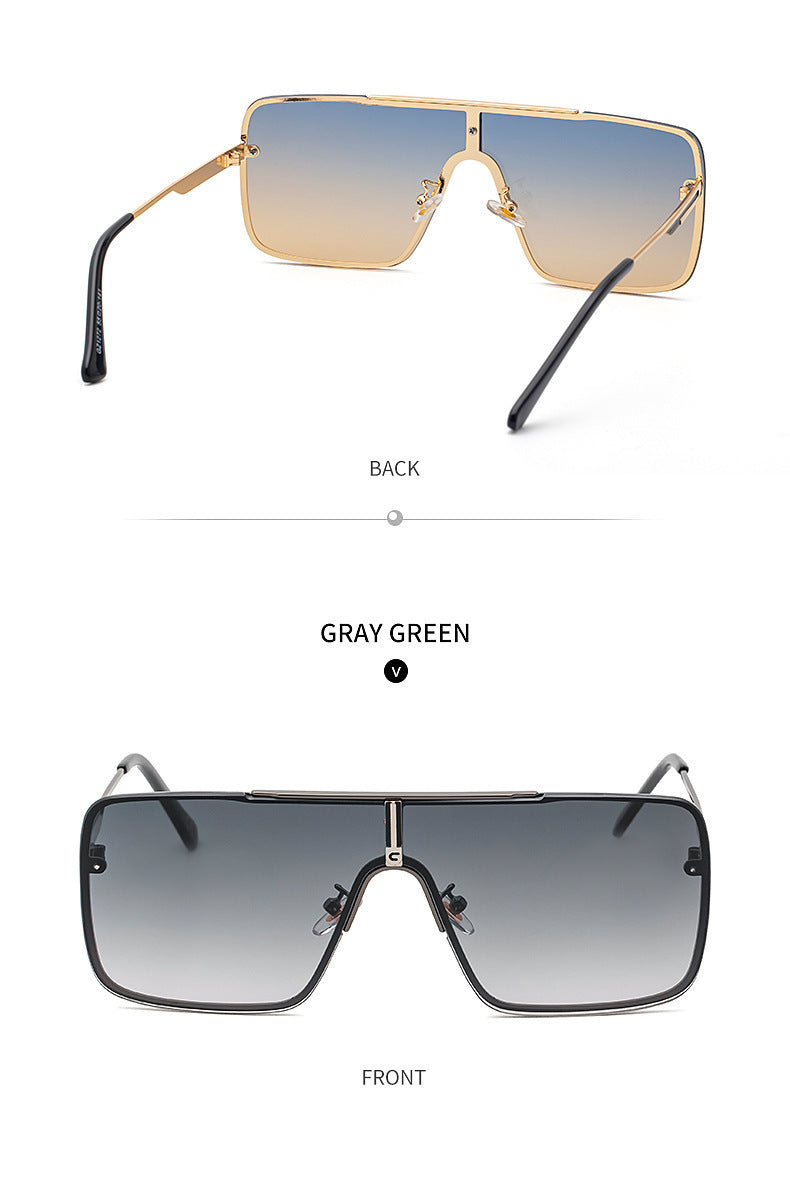 New Large Frame Sunglasses for Men Metal Frame One-piece Fashion Internet Celebrity Square Frame Glasses Trendy Sun Protection Driving Sunglasses