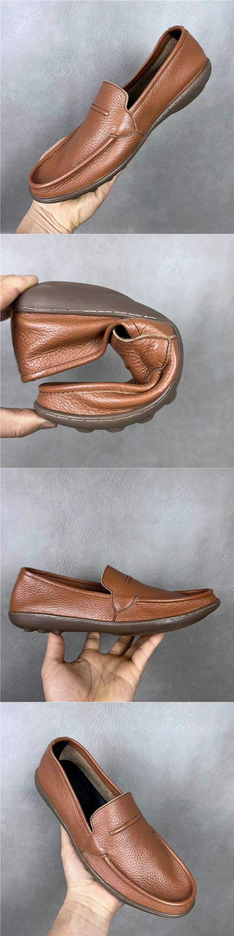 Summer Single Layer Casual Leather Shoes Soft Sole Soft Surface Lightweight Slip-On Lazy Shoes Youth Cowhide Sole Breathable Shoes for Men