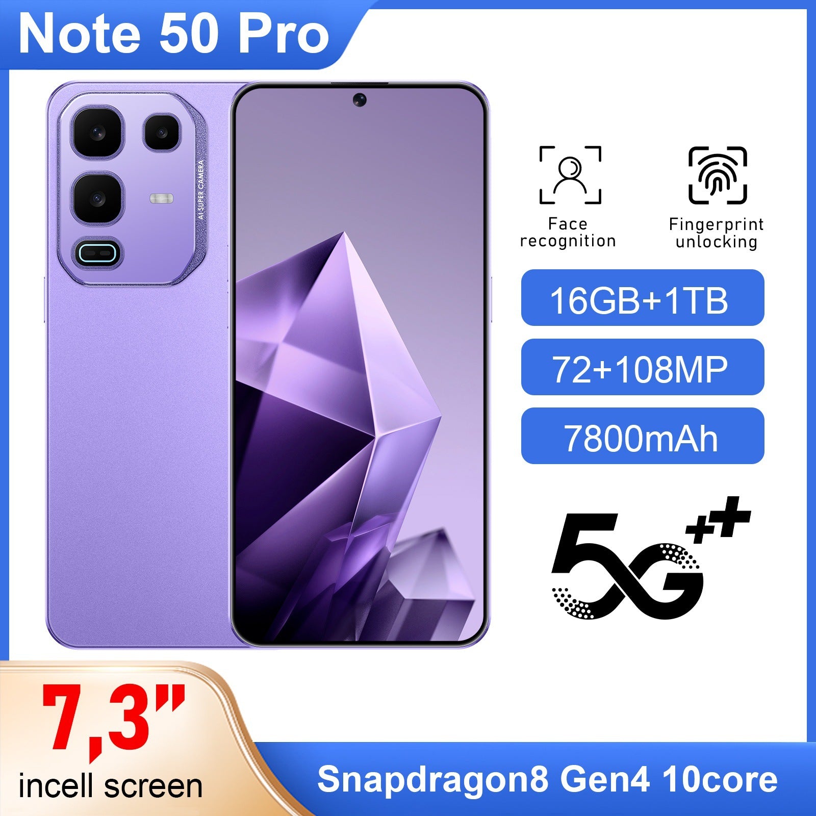 Bestselling Mobile Phone Note 50 Pro Android Phone7.3Large Screen16+1T Smartphone compatible