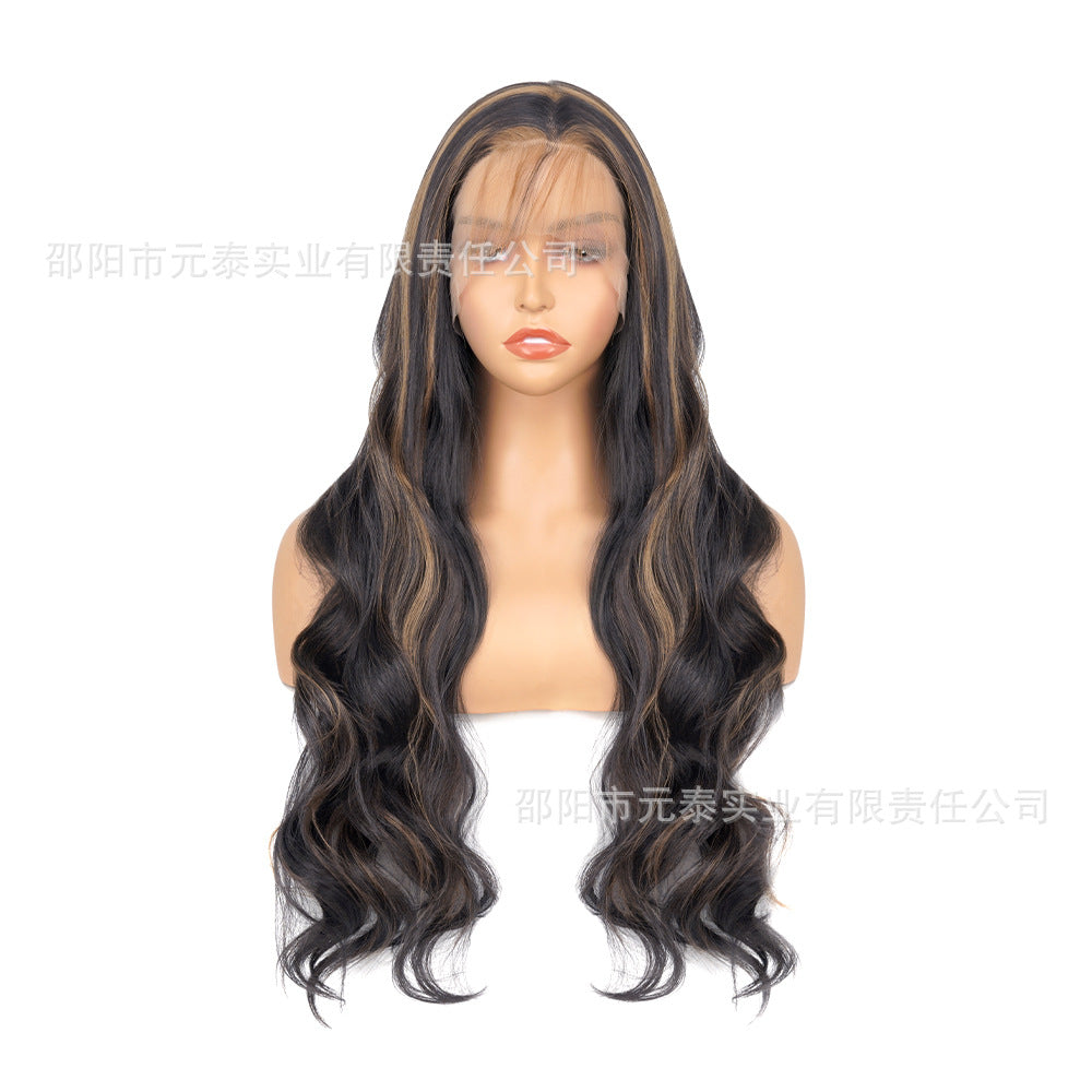 Amazon Hot-Selling Synthetic Hair Middle Part Front Lace Wig Big Wave Long Curly Hair Gradient Piano Color Wig