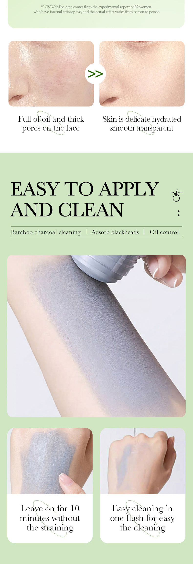 Bamboo Charcoal Solid Mask40g ZOZU Clean pores refreshing portable clay mask stick cross-border wholesale