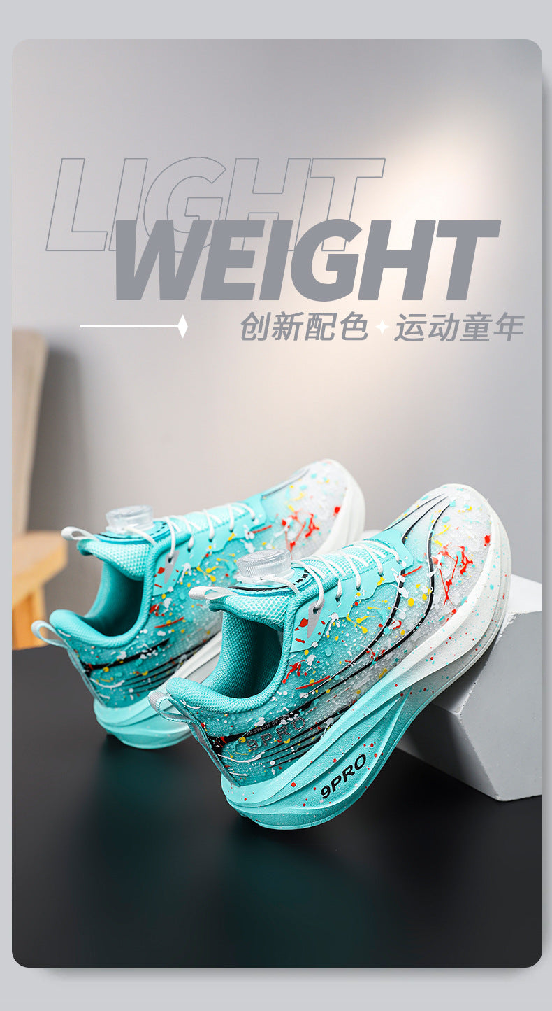 Children's Running Shoes with Rotating Buckle, Breathable Mesh Surface, Ultra-light Soft Sole, Wear-resistant, Non-slip, Racing Sports Shoes for Boys and Girls