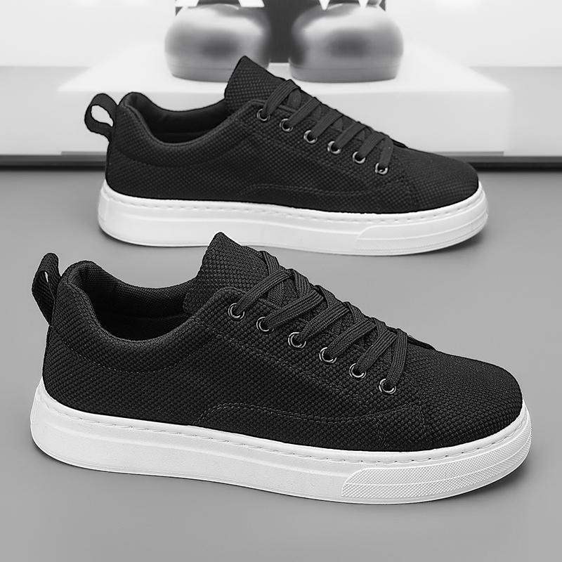 Men's Work Shoes Autumn Breathable Thin Full Black Casual Canvas Sneakers Youth Non-Slip Chef Office Trendy Shoes