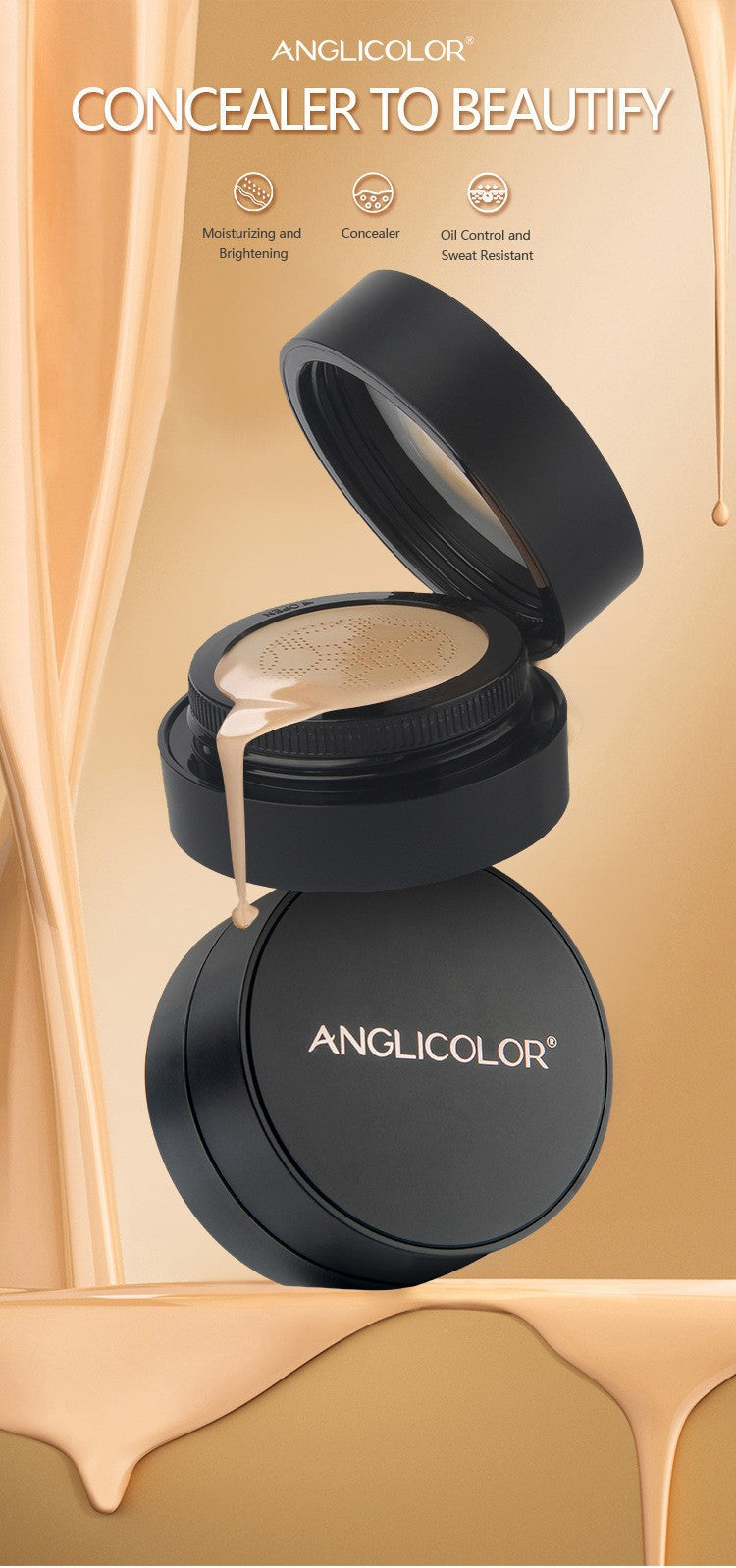 Anglicolor Mushroom Head Air Cushion CC Concealer Foundation Liquid Primer Sweatproof BB Shuangdai Hair