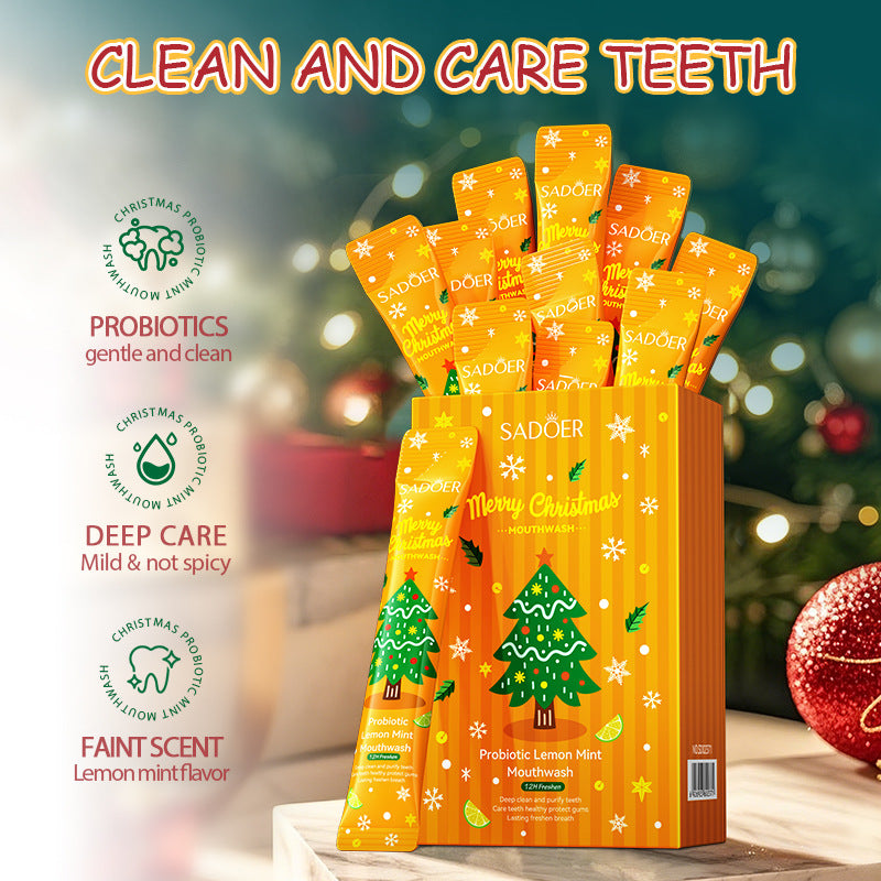 Full English Christmas Probiotic Mouthwash SADOER Green Lemon Mint Oral Cleanser  Wholesale