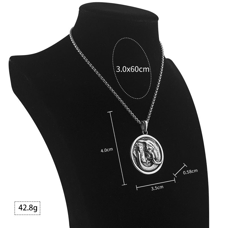 Men's Unique Titanium Steel Pendant Retro Animal Shape Necklace Jewelry Stainless Steel Round Elephant Pendant Wholesale
