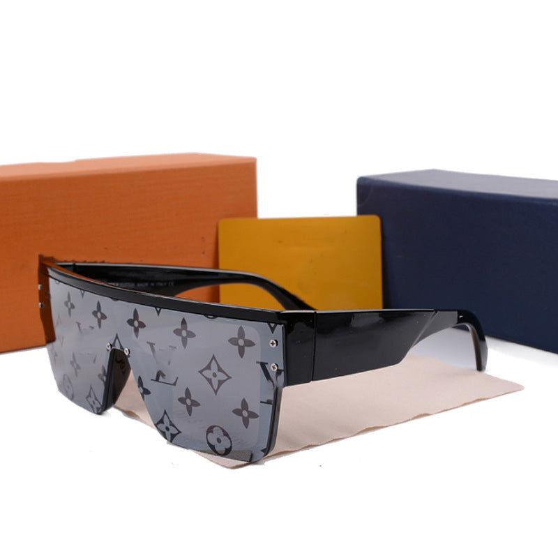 Donkey House1583European and American One-Piece Fashion Personality Sunglasses for Women, White Mercury Print Trendy Sunglasses for Men