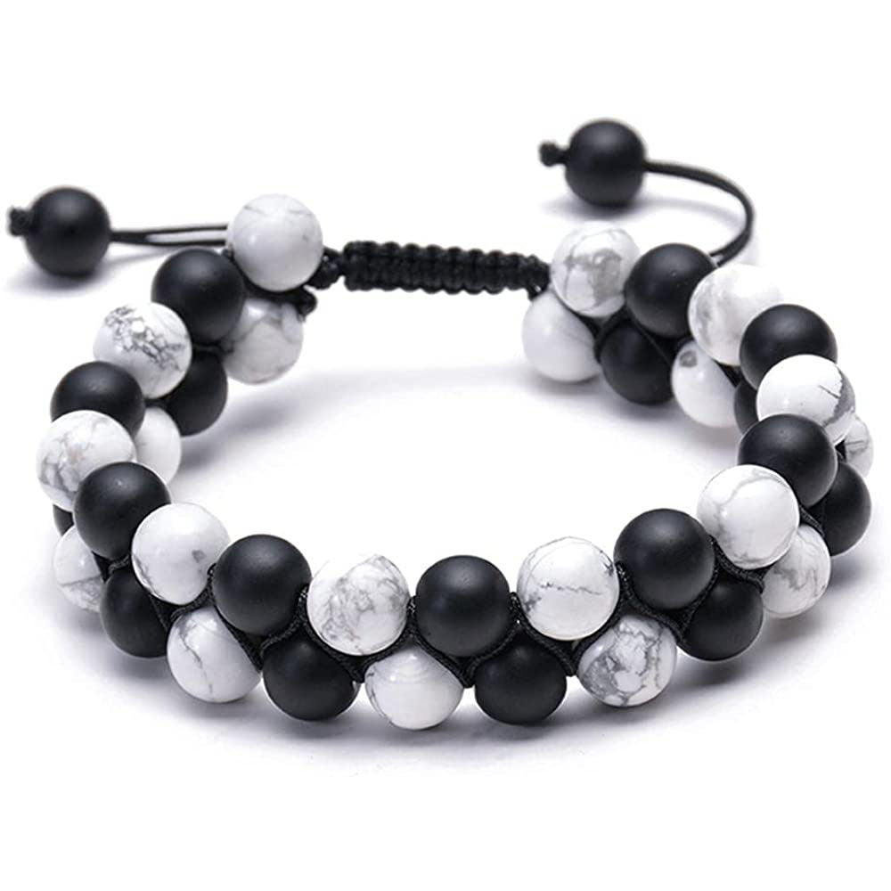 White Pine Matte Double Layer Bracelet Adjustable Handmade Woven Tiger Eye Bracelet Men's Volcanic Stone Double Row Woven Bracelet