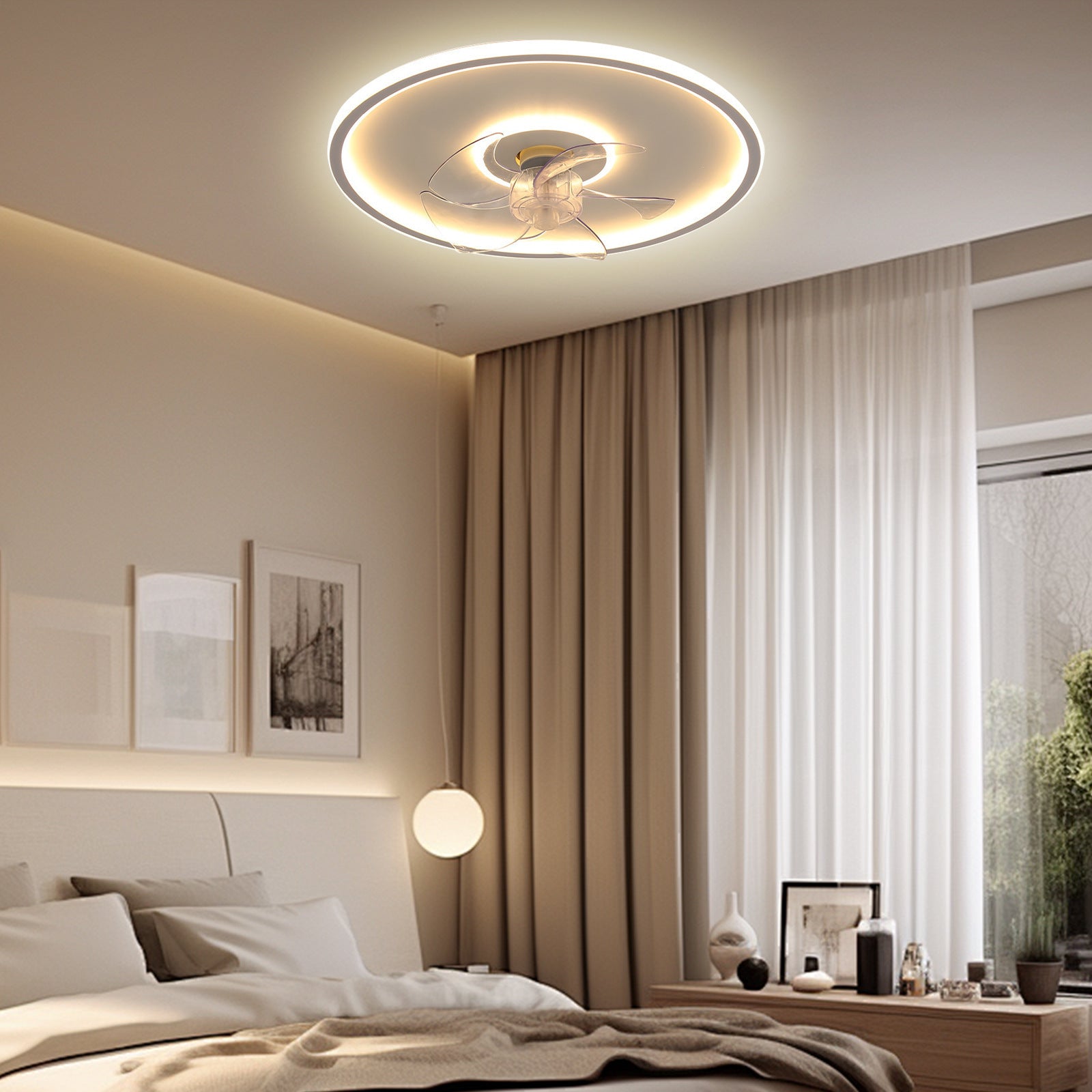 Minimalist Bedroom Ceiling Fan Light Modern Simple Silent Master Bedroom Fan Round Dining Room Oscillating Ceiling Fan Light
