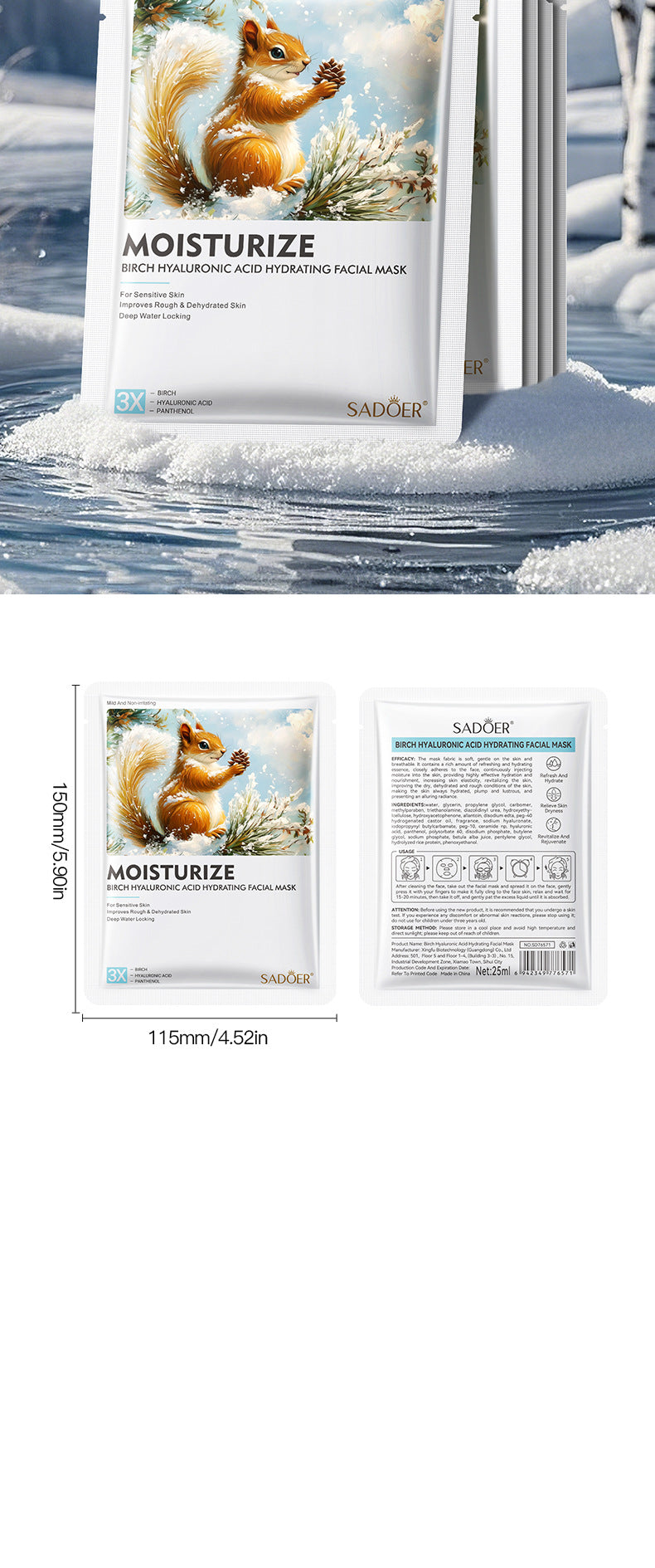 Full English Birch Hyaluronic Acid Hydrating Mask SADOER Moisturizing and hydrating face masks  wholesale