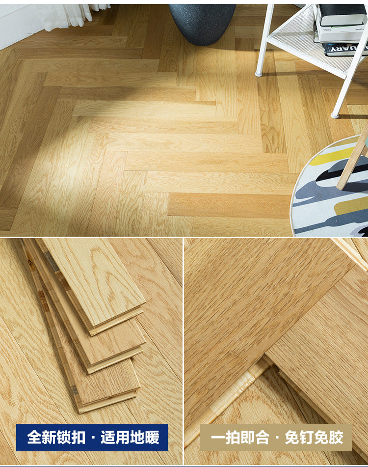 In-stock wholesale with on-site installation Herringbone Locking Floor Heating New Three-Layer Solid Wood Flooring Oak Black Walnut Flooring