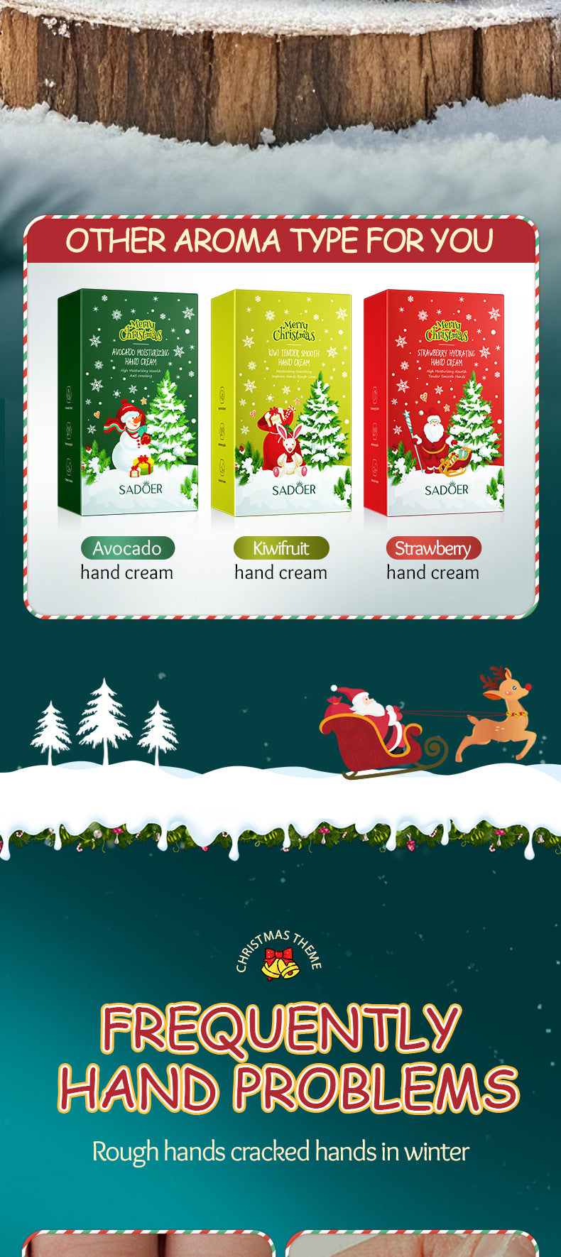Full English Christmas Kiwi Smooth Hand Cream SADOER Anti-chapped Moisturizing Hand Cream  Wholesale