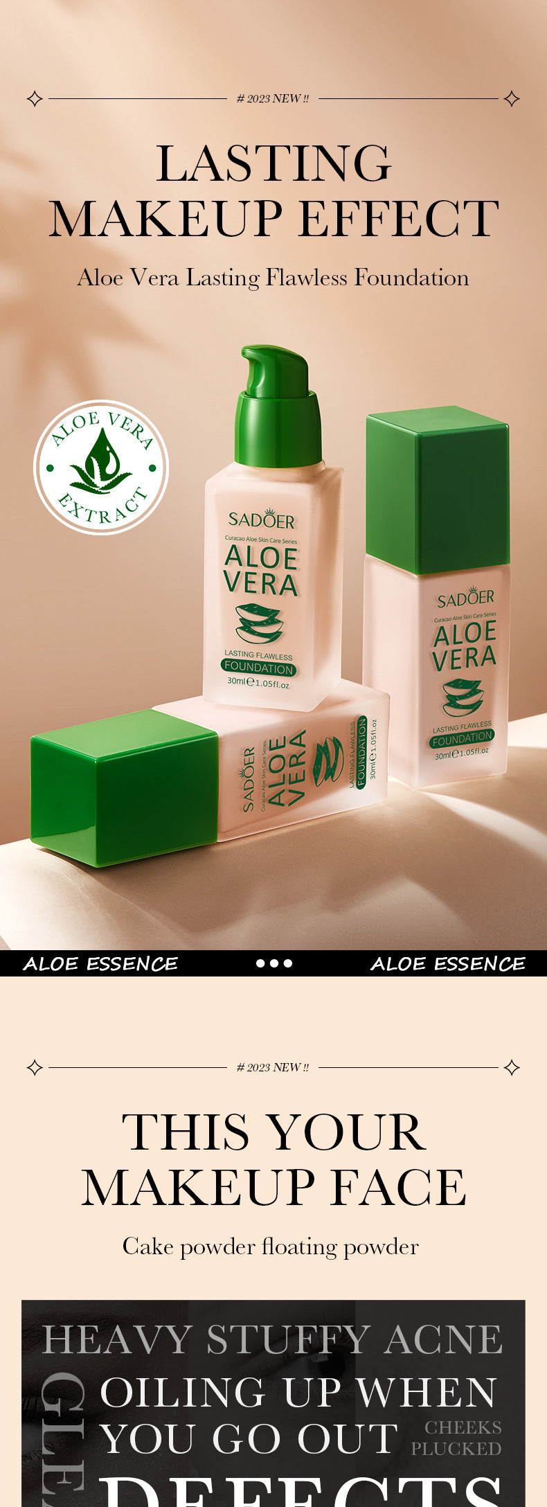 Full English Makeup SADOER Aloe Vera Foundation Liquid Long-lasting Clear Concealer Non-cakey  Wholesale