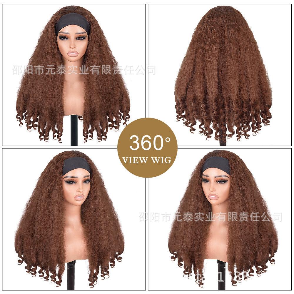 Africa YAKI Curly End Curly Hair Synthetic Wig V The top of the model is hollowed out