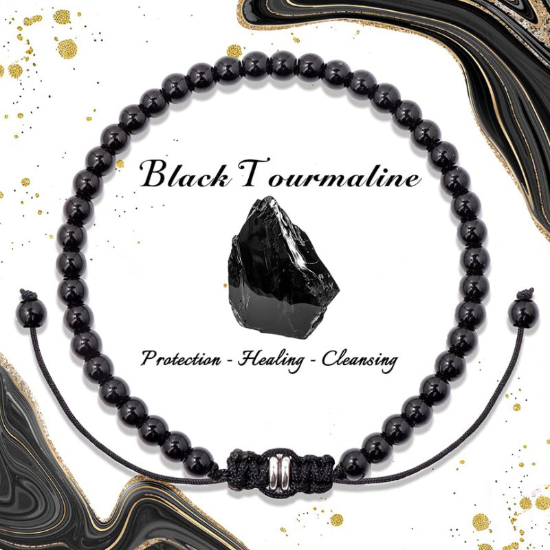 Natural Stone Crystal Beaded Bracelet4/6/8mm Chalcedony Turquoise Stretch Bracelet Lapis Tiger Eye Braided Bracelet