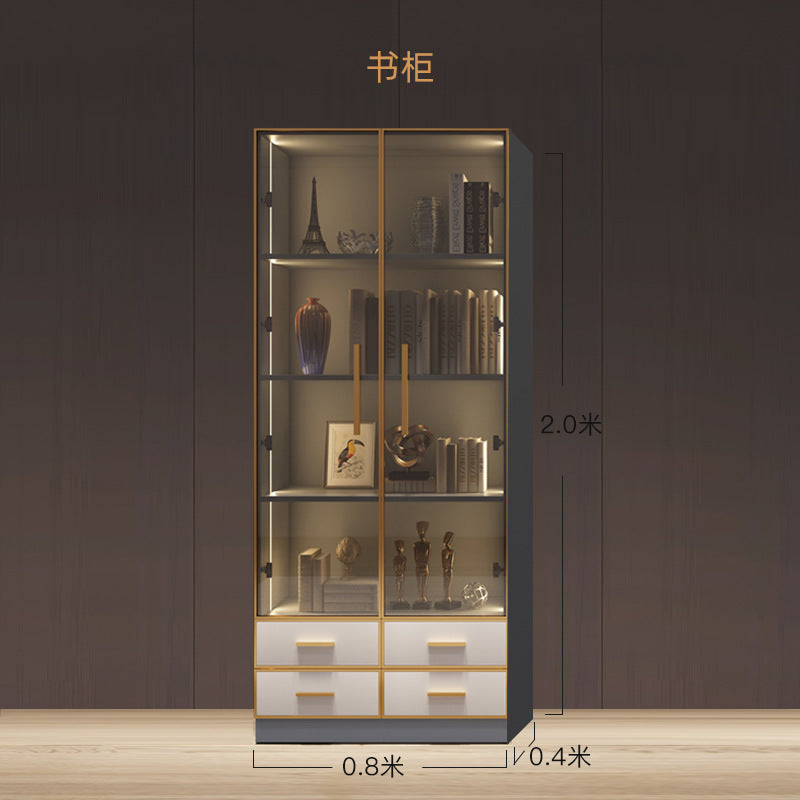 Modern Light Luxury Bookshelf Paint-Free Board Aluminum Alloy Glass Door Combination Bookshelf Wine Cabinet Simple Floor Storage Cabinet Integrated