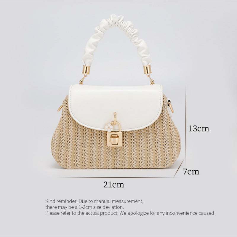 Summer New Style Straw Bag Fashion Box Bag Single Shoulder Crossbody Pleated Handbag Beach Vacation Ethnic Style Women's Bag