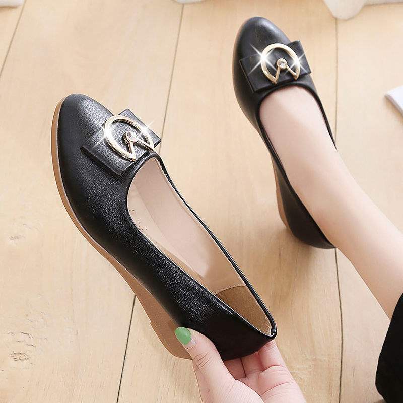 Women's Wedge Heel Shoes2025Spring and Autumn New Style Lazy Loafers Round Toe Versatile Korean Version Slip-On Small Leather Shoes