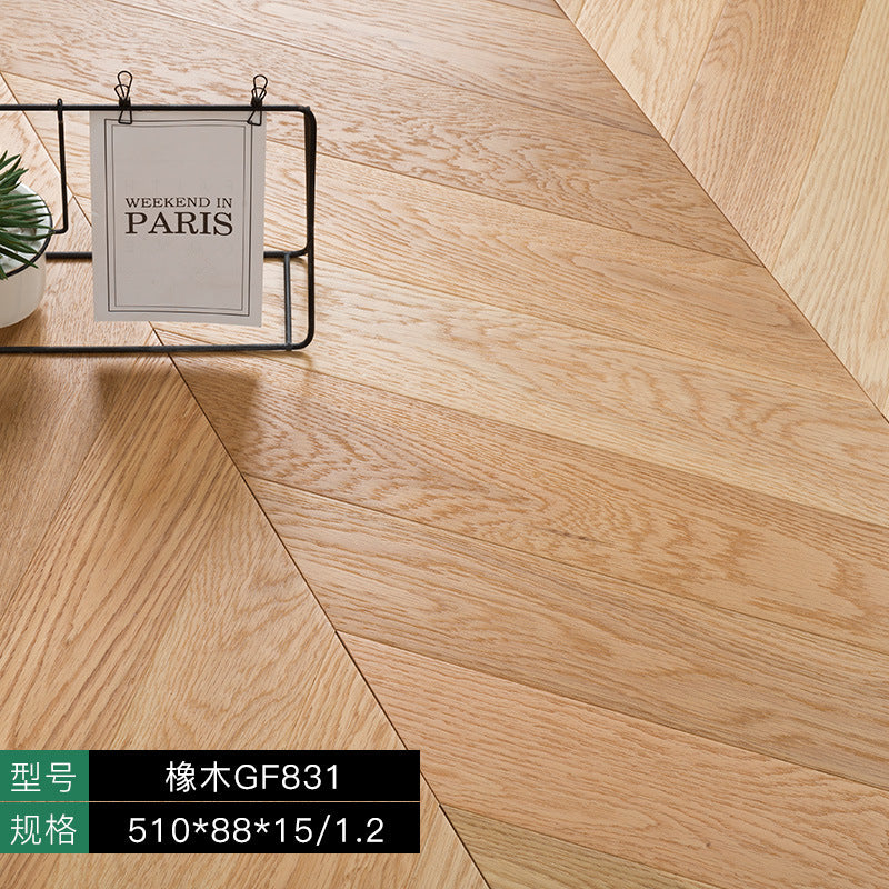 In stock wholesale Door-to-Door Installation Underfloor Heating Locking Rib Core Structure New Three-layer Solid Wood Fishbone Pattern Flooring for Home Use