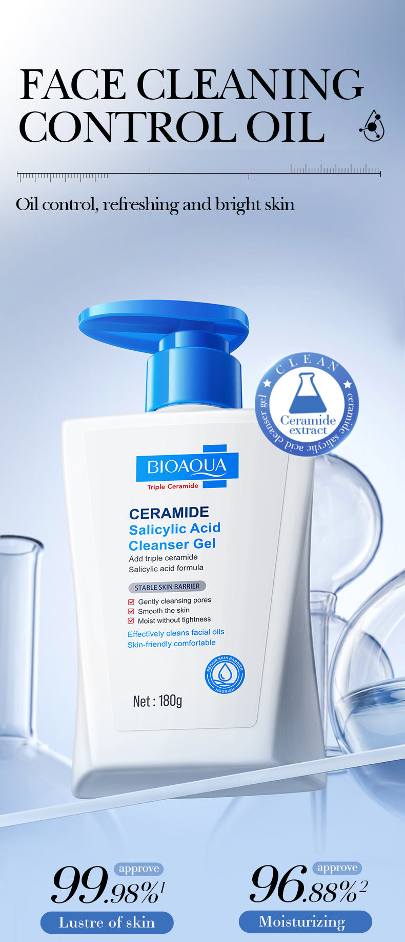BIOAOUA Ceramide Salicylic Acid Cleansing Gel Cleansing facial cleanser  foreign trade wholesale