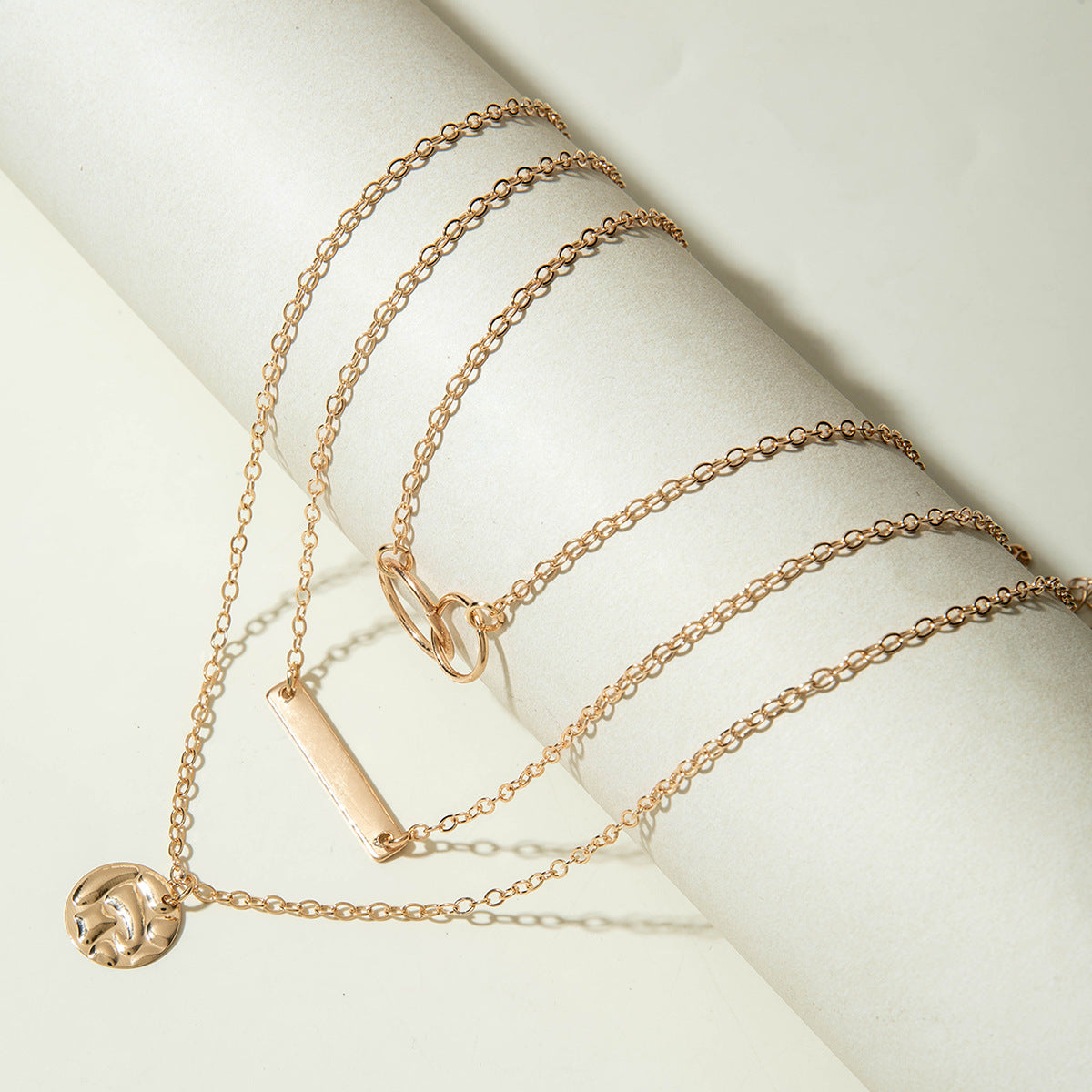 European and American Fashion Collarbone Chain Round Pendant Tassel Multi-layer Stacking Necklace Layered One-word Necklace3Set