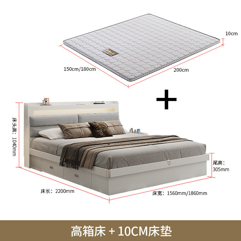 Custom Fabric Bed1.5Small Apartment Master Bedroom Soft Pack Technology Fabric Double Bed Simple Solid Wood Storage Bed Organizer