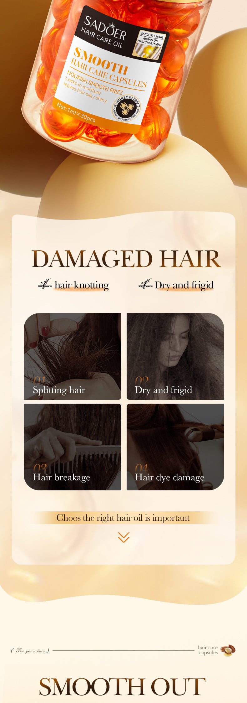 Full English Nut Oil Hair Care Capsules SADOER Improve Frizz Essential Oil Capsule Conditioner  Wholesale