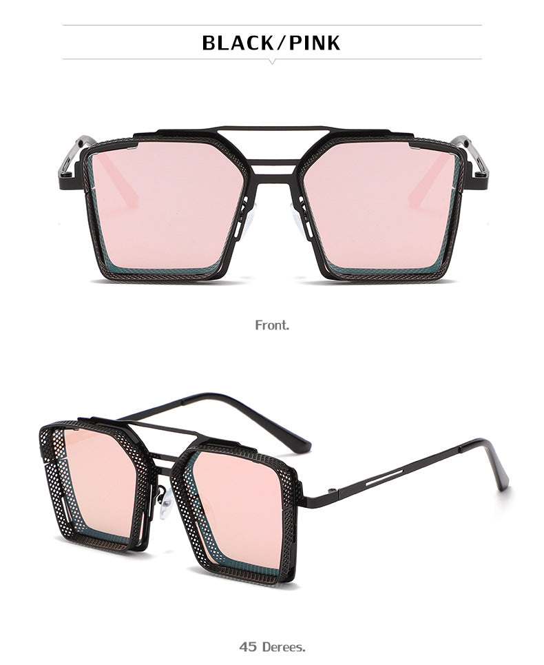 Vintage Steampunk Sunglasses for Men Metal Hollow Square Frame Sunglasses Men's Trendy Glasses sunglasses