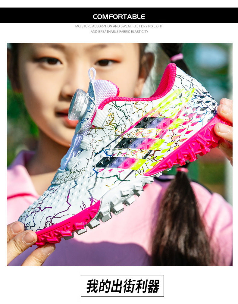 New style soccer shoes for men, women, and children with rotating buckle TF Broken Nail Style Youth Student Grassland Competition Training Shoes