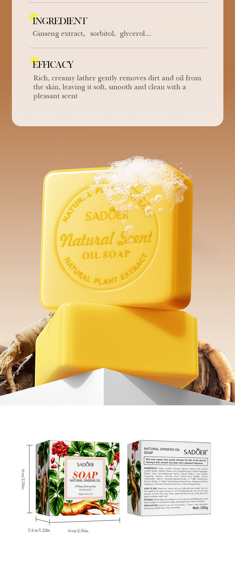 Full English Plant and Fruit Scented Soap100g SADOER Cleansing, Moisturizing Handmade Soap  Wholesale