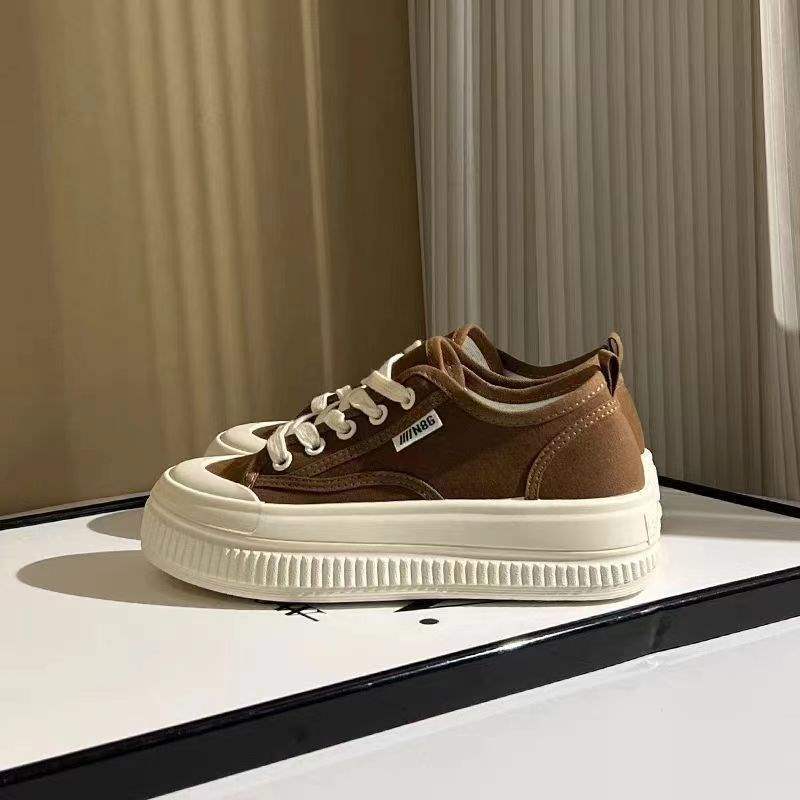 Yuechen Thick-Soled Canvas Shoes for Women, Versatile Breathable White Sneakers2025Spring and summer niche casual sneakers