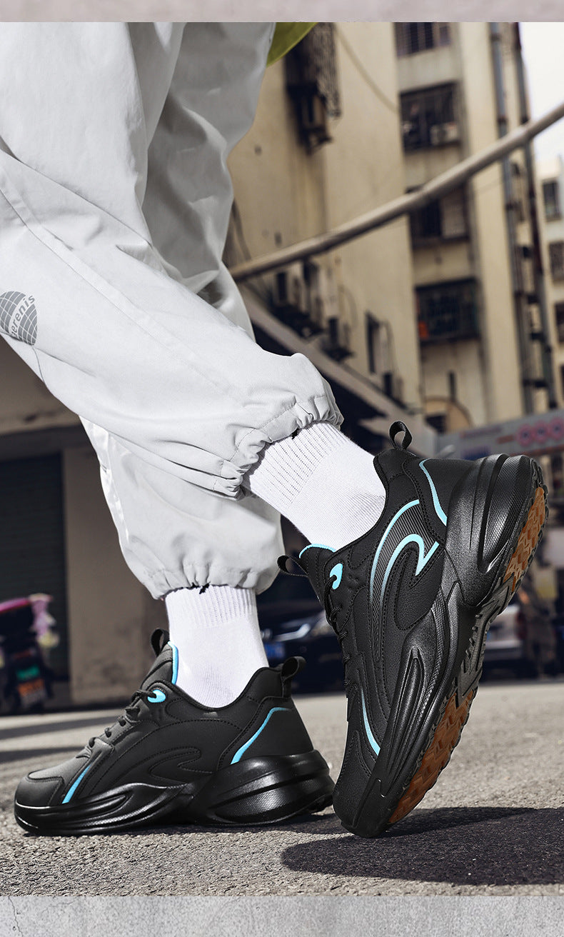 Autumn New Trend Retro Thick-Soled Height-Increasing Dad Shoes Leather Fashion Men's Shoes Wear-Resistant Non-Slip Casual Sports Shoes