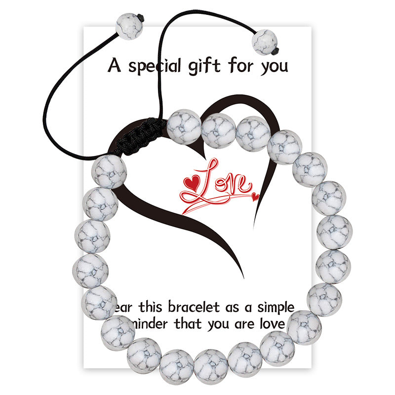 New Couple Card Bracelet Pink Quartz Volcanic Stone White Pine Heart Magnet Pink Quartz Couple Bracelet