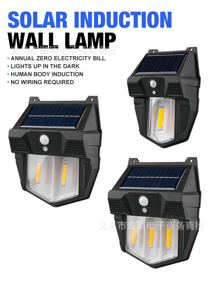 New Solar Light Outdoor Garden Light Human Body Sensing Tungsten Wall Light Garden Villa Street Light Waterproof