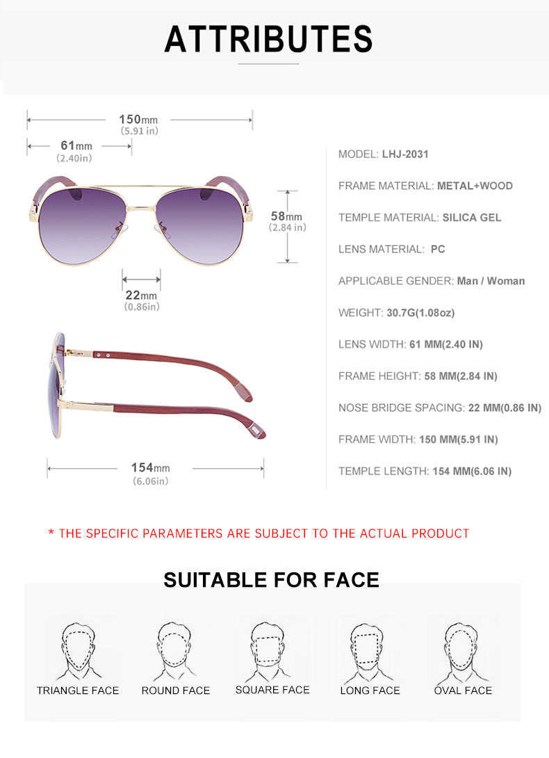 European and American Retro Wooden Leg Aviator Sunglasses for Men Wooden Driving Frog Sunglasses Wholesale