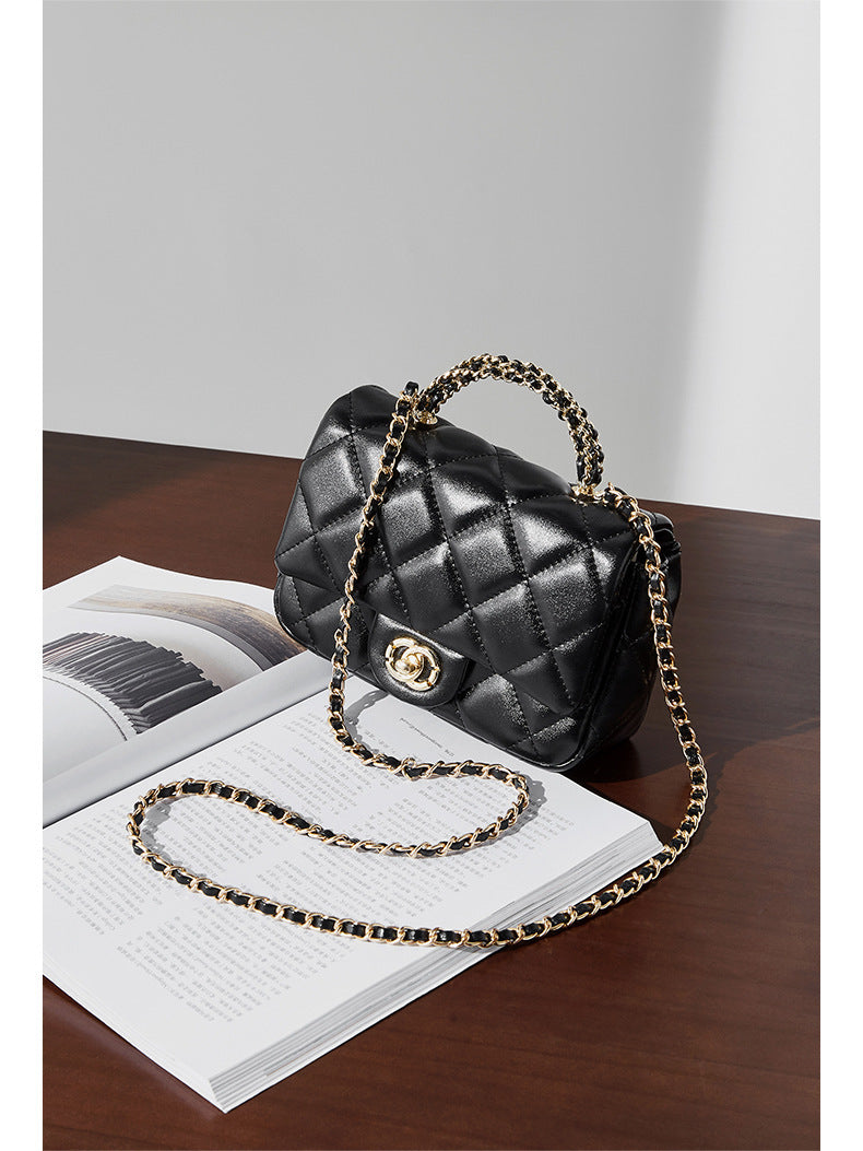 European and American Style Small Chanel-Style Quilted Chain Bag for Women, Simple Fashionable Women's Bag, Versatile Light Luxury Handbag, Shoulder Bag, Crossbody Bag, Genuine Leather