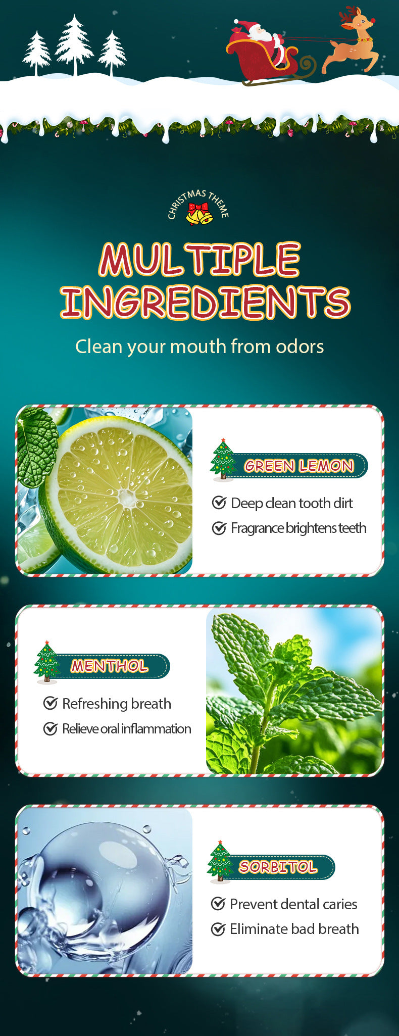 Full English Christmas Probiotic Mouthwash SADOER Green Lemon Mint Oral Cleanser  Wholesale