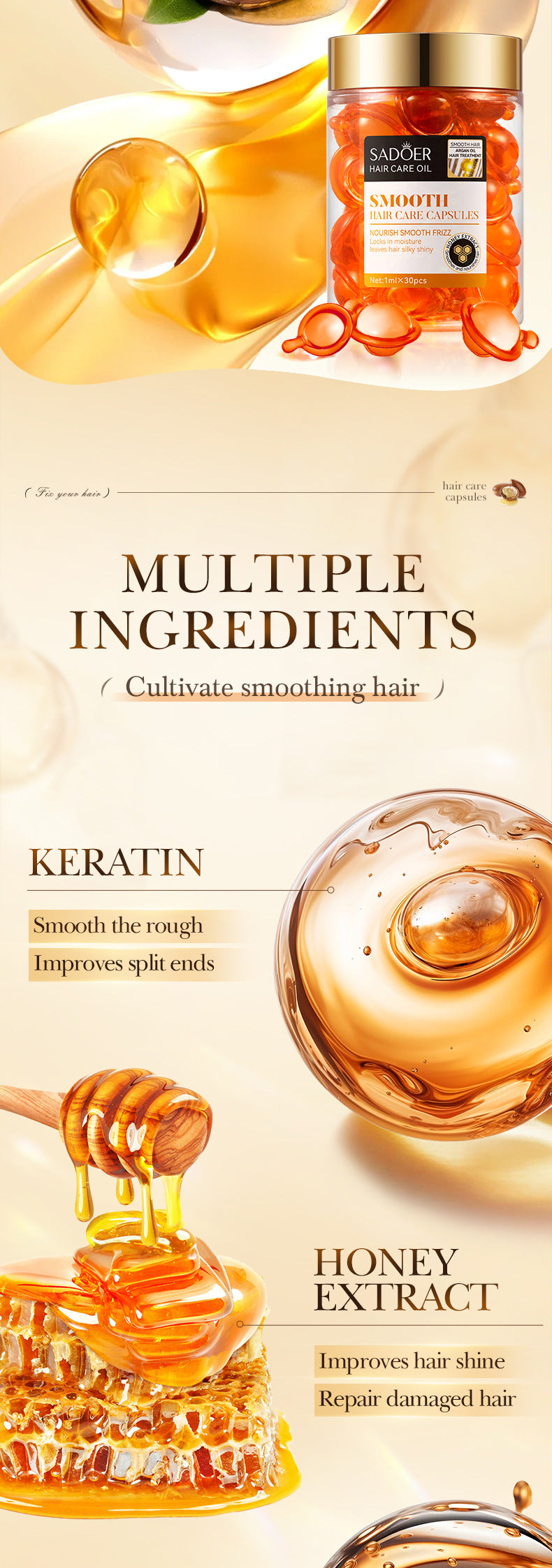 Full English Nut Oil Hair Care Capsules SADOER Improve Frizz Essential Oil Capsule Conditioner  Wholesale