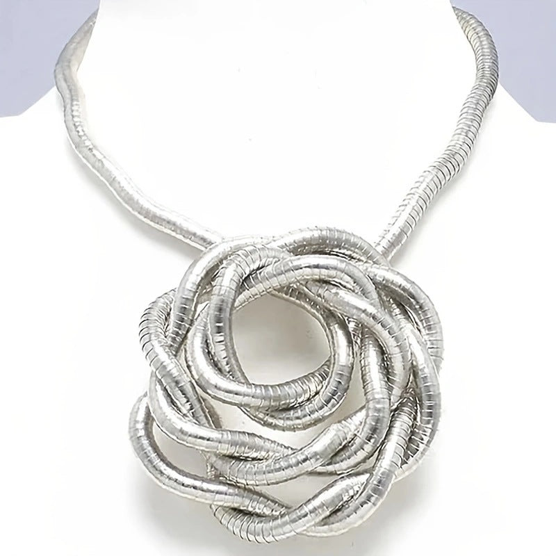 Wrapped Snake Necklace Without Head and Tail90cm White K Iron-plated Irregular Snake Year Necklace Flexible Bendable Snake Bone Necklace