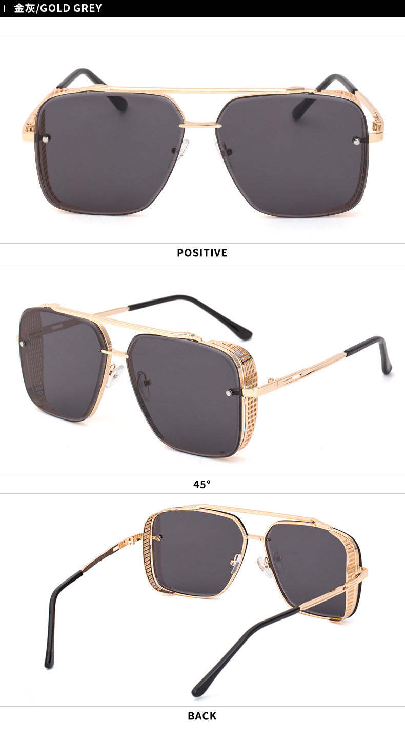 Steampunk Style Hollow Square Frame Double Bridge Sunglasses for Men Steampunk Sunglasses for Women European and American sunglasses