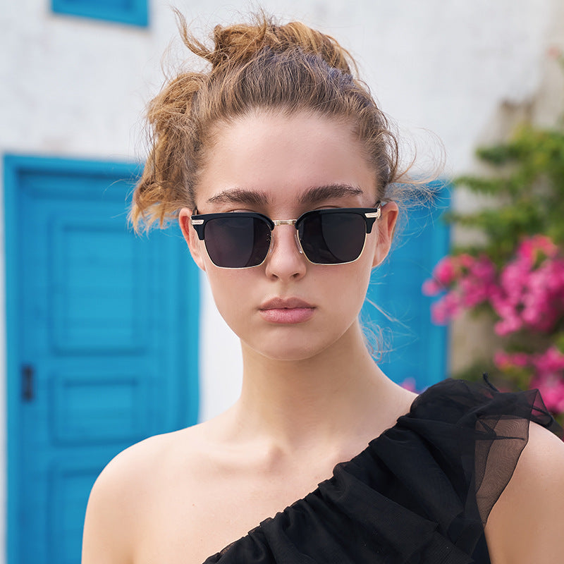 New Retro Square Frame Sunglasses Unisex Eyebrow Frame UV Protection Sunglasses Double Bridge Glasses shades